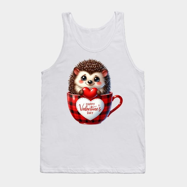 Valentine Hedgehog In Tea Cup Tank Top by Chromatic Fusion Studio